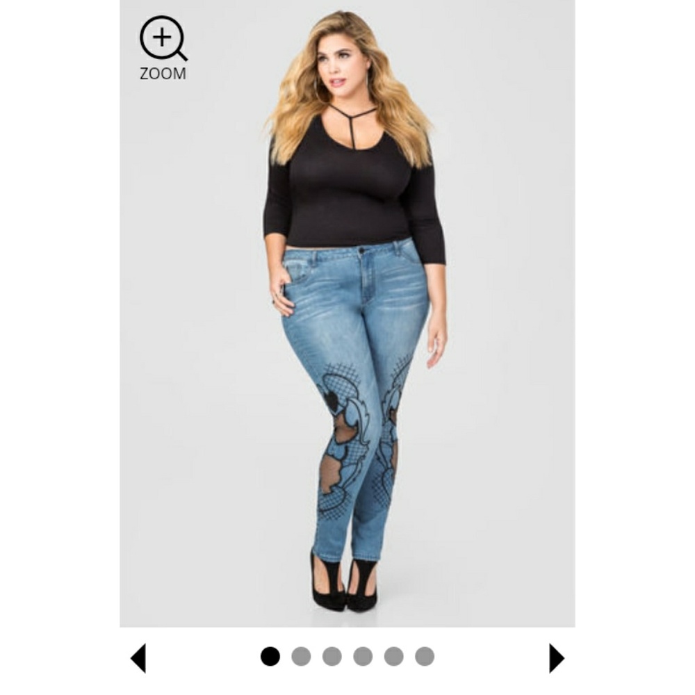 Embroidered mesh skinny jeans
